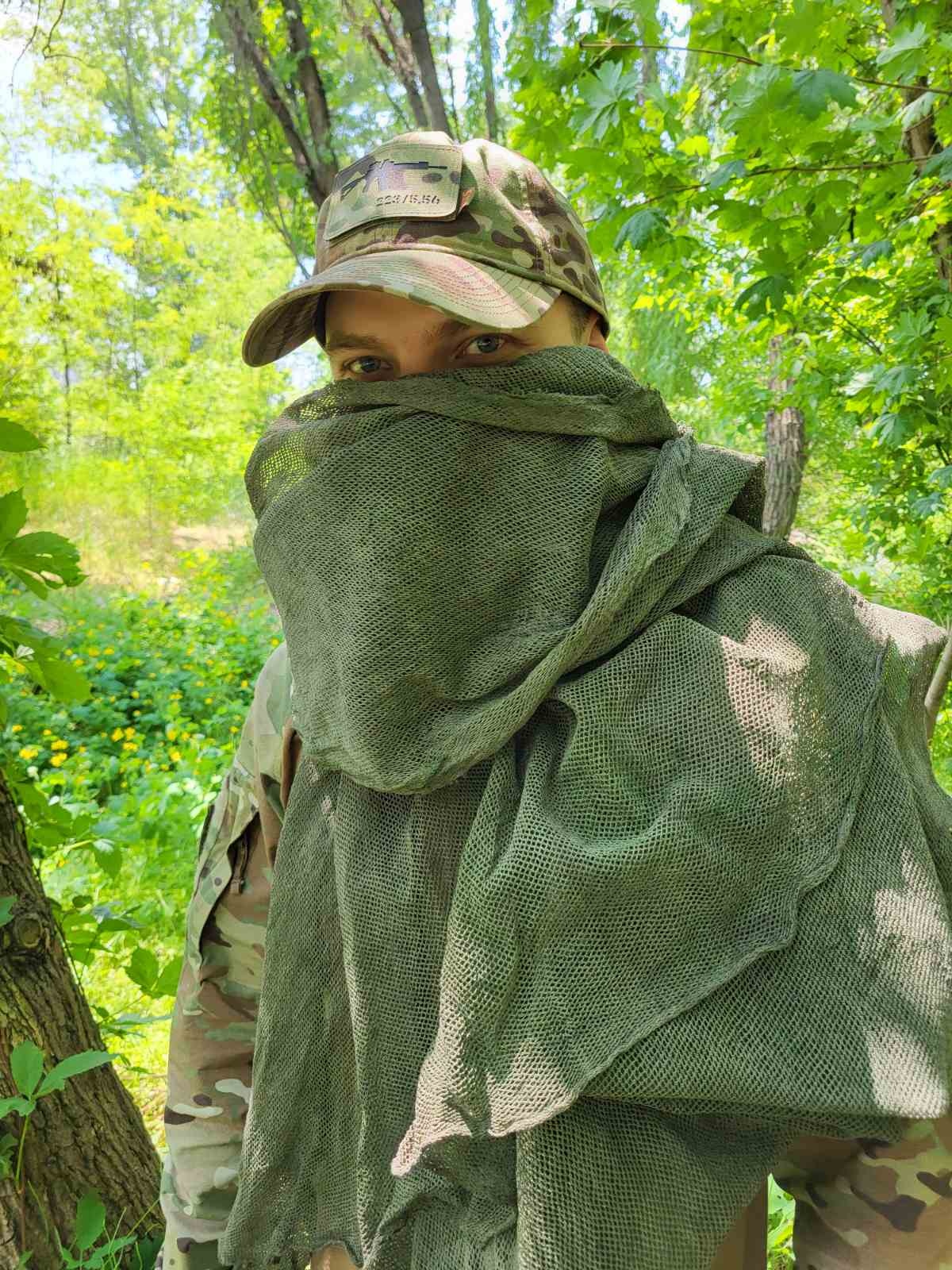 Сітка маскувальна бавовняна, накидка для засідки, маскувальний шарф для полювання, олива, 1,5х1,4м